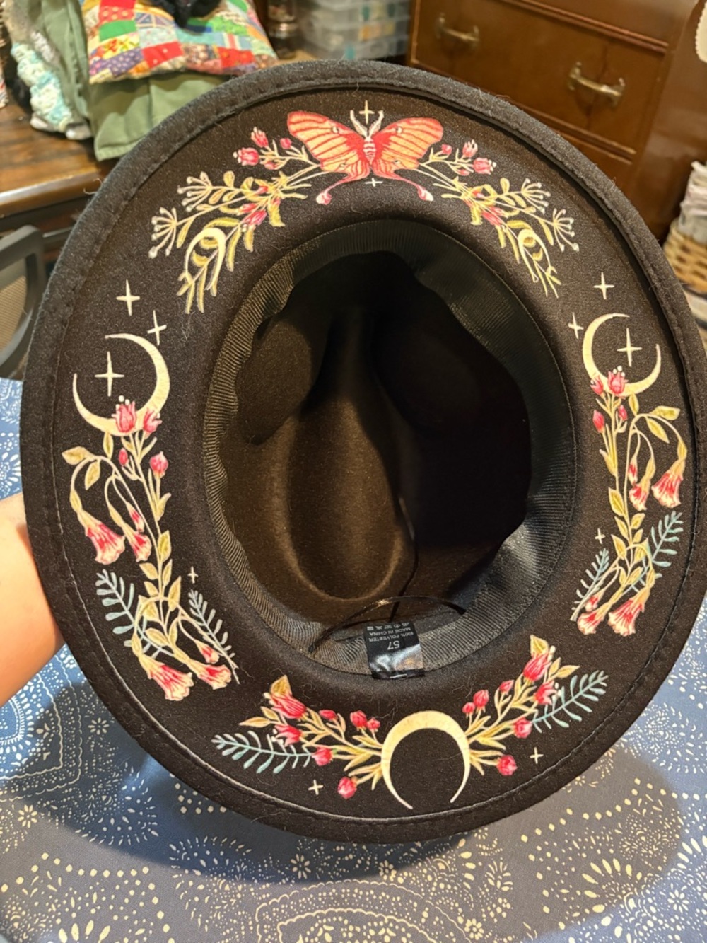Costume goth witchy hat with floral brim, NWOT